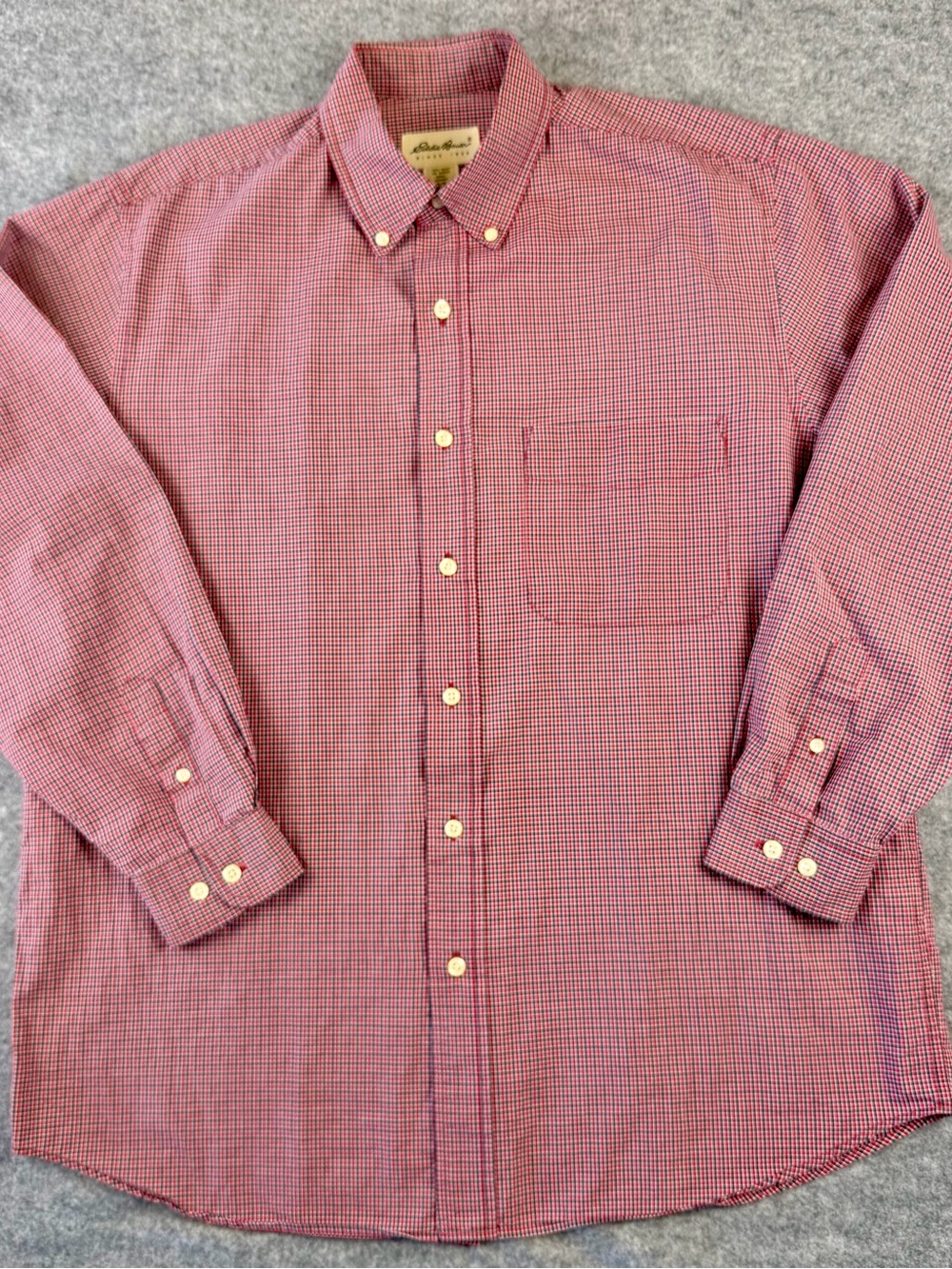 Eddie Bauer Men’s M Red Gingham Micro Check Cotton Button Down Shirt VTG